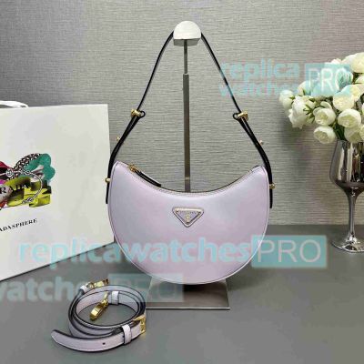 Replica Prada Arqué Leather Shoulder Bag Light Purple Large Size